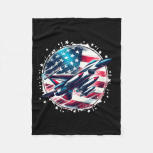 4th Of July Fighter Jet Airplane Red White Blue In Fleece Blanket