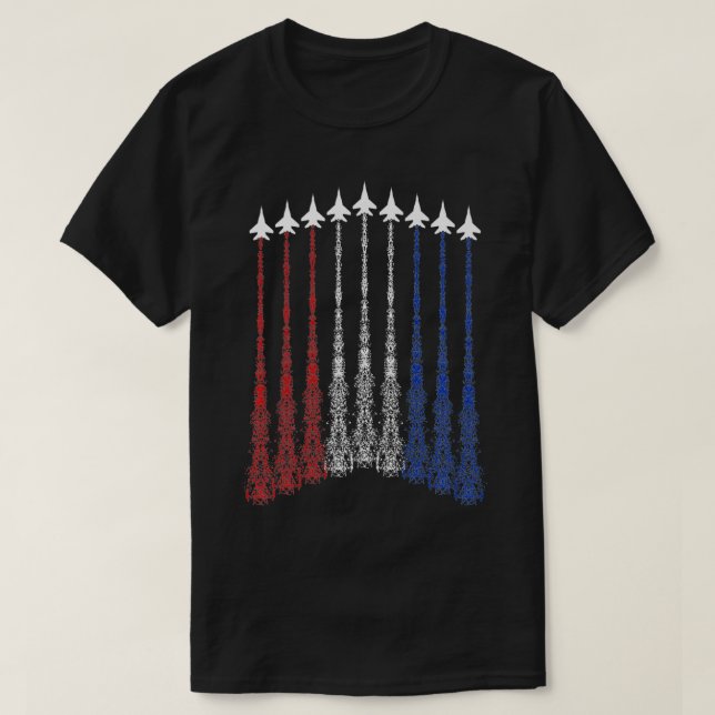 4th Of July Fighter Jet Airplane Red White Blue In T-Shirt (Design Front)
