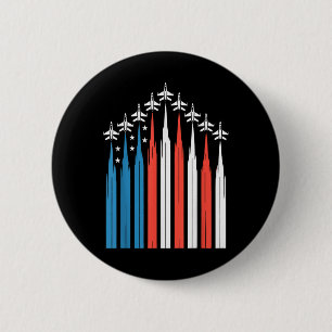 4th Of July Fighter Jet Airplane Usa Flag Independ Button