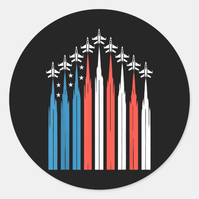 4th Of July Fighter Jet Airplane Usa Flag Independ Classic Round Sticker (Front)