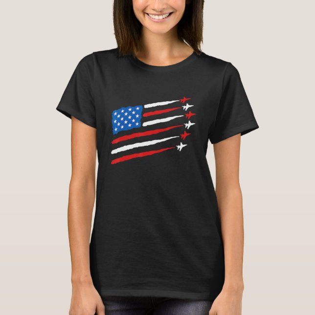 4th of July Fighter Jets USA American Flag Celebra T-Shirt (Front)