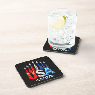 4th Of July Fighter Jets Usa Patriotic Beverage Coaster