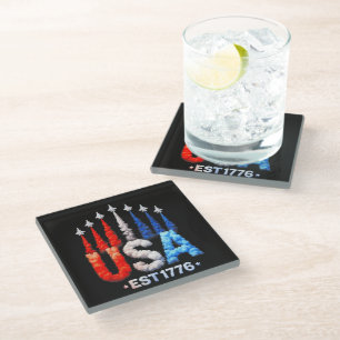 4th Of July Fighter Jets Usa Patriotic Glass Coaster