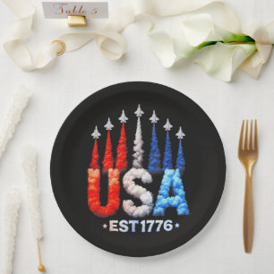 4th Of July Fighter Jets Usa Patriotic Paper Plates