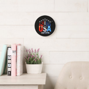 4th Of July Fighter Jets Usa Patriotic Round Clock