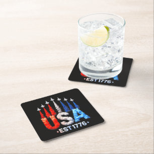4th Of July Fighter Jets Usa Patriotic Square Paper Coaster