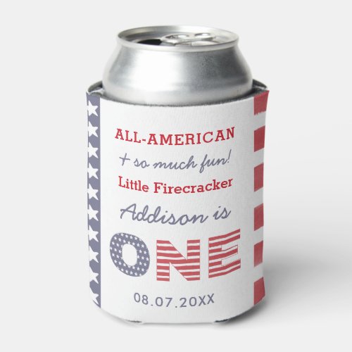 4th Of July Firecracker 1st Birthday Party Favor Can Cooler