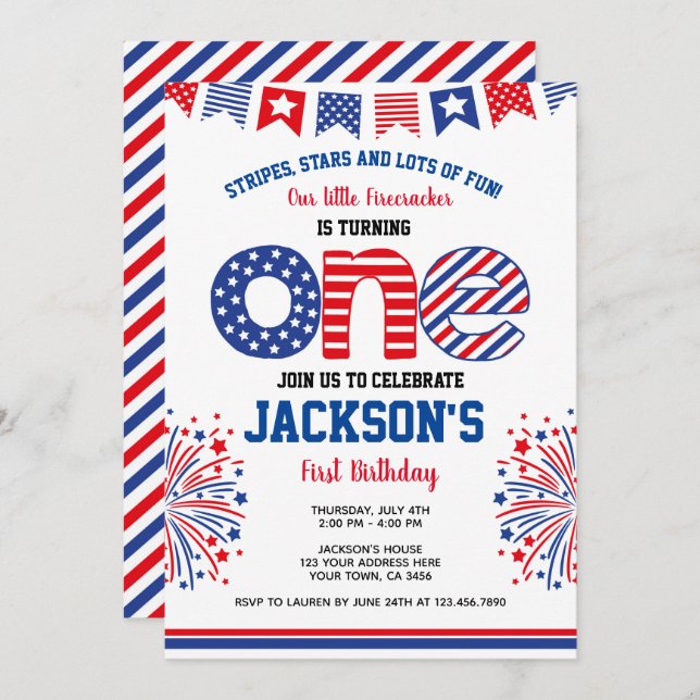 4th of July, Firecracker Invitation (Front/Back)