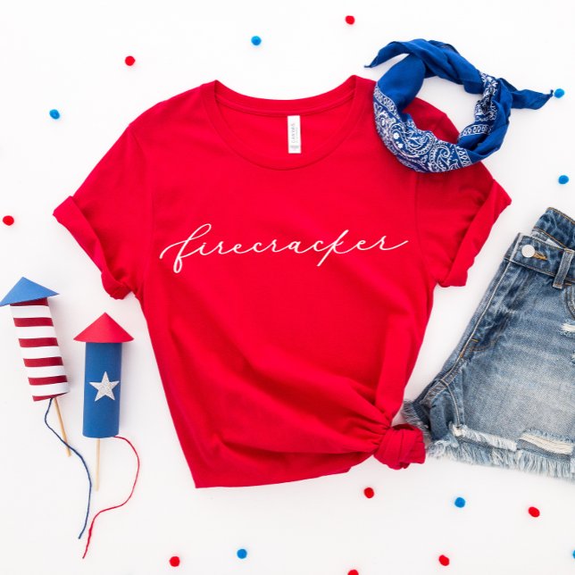 4th of July Firecracker Minimalist White Script T-Shirt (Creator Uploaded)
