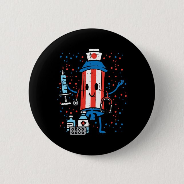 4th Of July Firecracker Nurse Funny America Scrub  Button (Front)