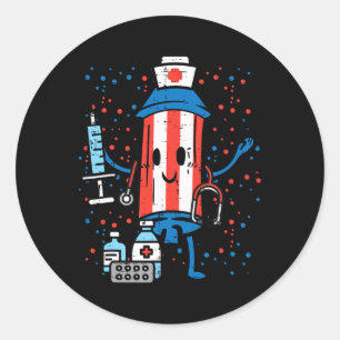 4th Of July Firecracker Nurse Funny America Scrub Classic Round Sticker