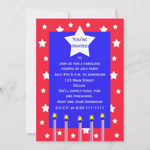 4th of July Firework and Stars Party Invitation