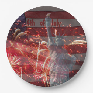 4th of July Firework and Statue of Liberty Paper Plates