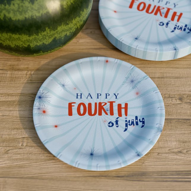 4th of July Firework Party BBQ Red White Blue Paper Plates (Serve up your festive delights on these fun red white and blue paper plates.)
