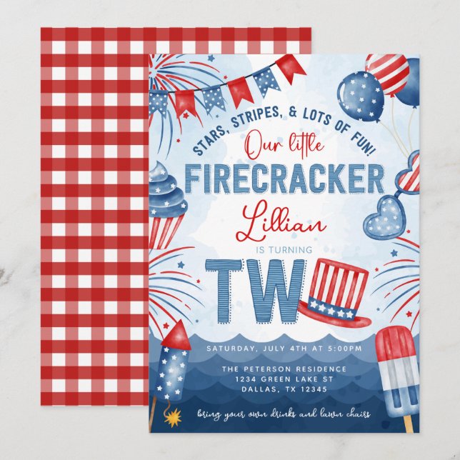 4th of July Fireworks 2nd Birthday Party Invitation (Front/Back)