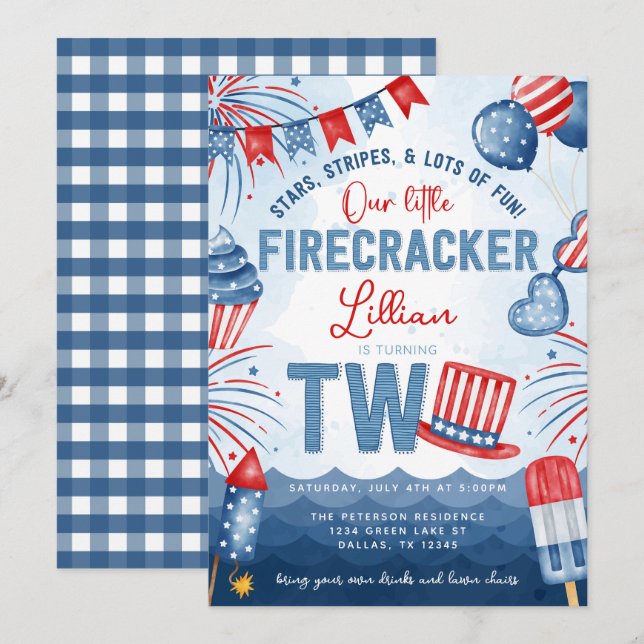 4th of July Fireworks 2nd Birthday Party Invitation (Front/Back)