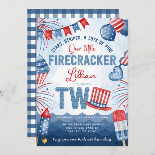 4th of July Fireworks 2nd Birthday Party Invitation