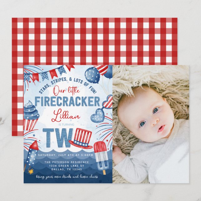 4th of July Fireworks 2nd Birthday Party Invitation (Front/Back)