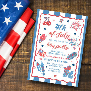 4th of July Fireworks America Flag BBQ Invitation