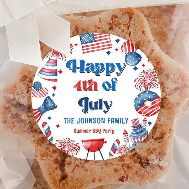 4th of July Fireworks America Flag BBQ Party Classic Round Sticker (Creator Uploaded)