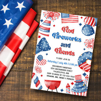 4th of July Fireworks America Flag BBQ Party Invitation