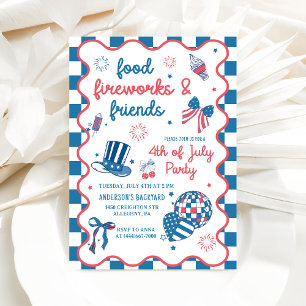 4th of July Fireworks America Flag BBQ Party Invitation