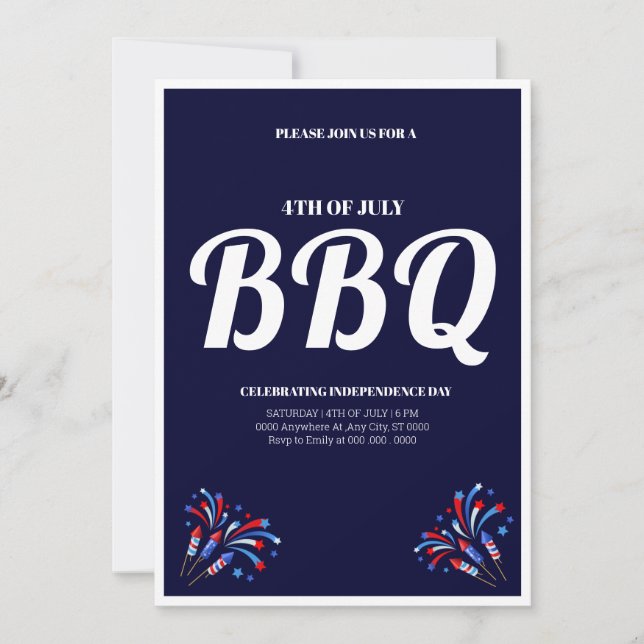 4th of July Fireworks BBQ Party Invitation (Front)