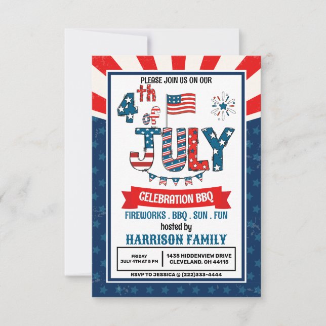 4th of July Fireworks BBQ Party Invitation (Front)