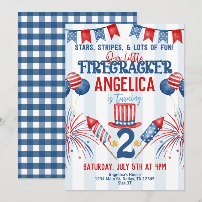 4th of July Fireworks Birthday Party Invitation (Front/Back)