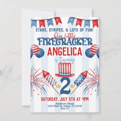 4th of July Fireworks Birthday Party Invitation