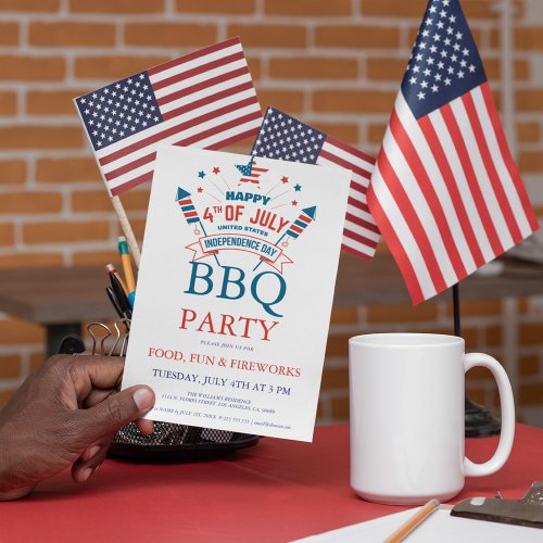 4th of July Fireworks BQ Party Invite