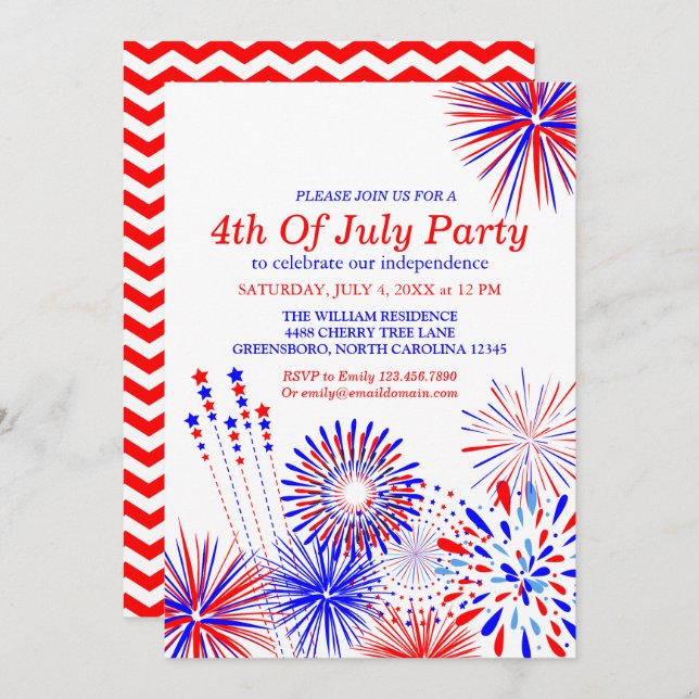 4th of July Fireworks Custom Invitation Card (Front/Back)