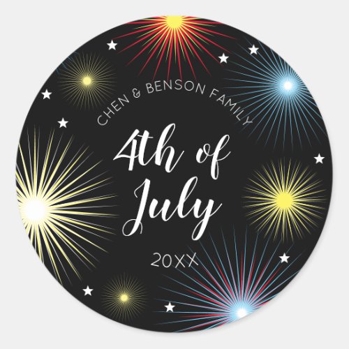 4th of July Fireworks Family Party Classic Round Sticker