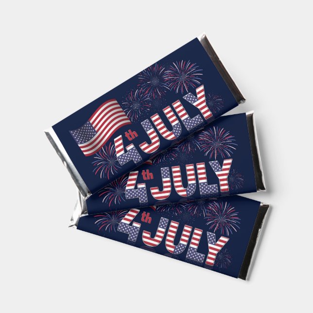 4th of July Fireworks & Flag Typography  Hershey Bar Favors (Front)