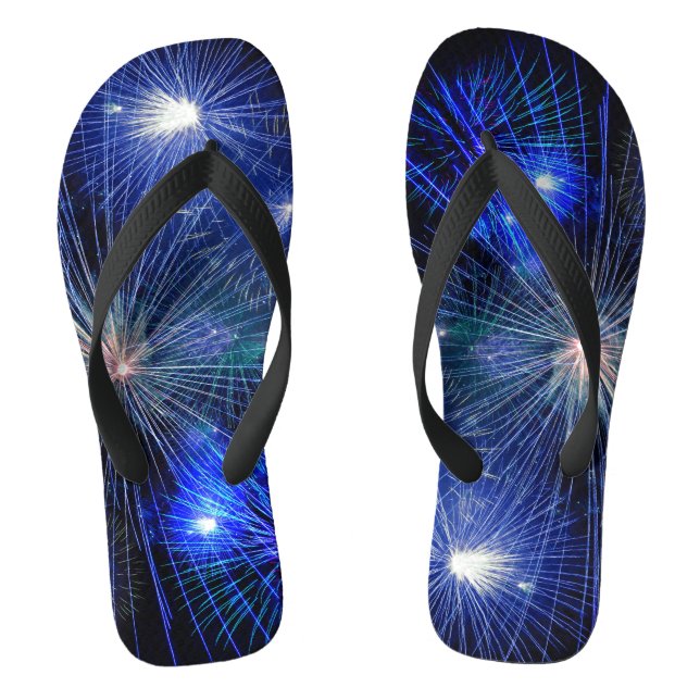 4th of July Fireworks in Blue Hue Happy 4th Flip Flops (Footbed)