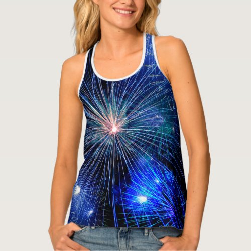 4th of July Fireworks in Blue Hue Happy 4th Tank Top