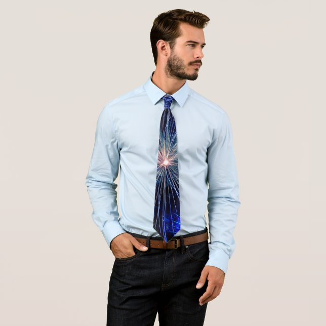 4th of July Fireworks in Blue Independence Day Tie (In Situ)
