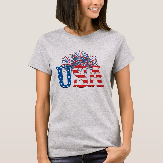4th of July Fireworks, Independence Day, Patriotic T-Shirt (Front)