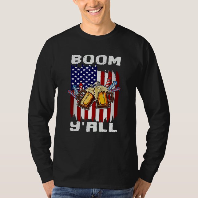 4th Of July Fireworks Party Boom Ya ll US Flag Pat T-Shirt (Front)