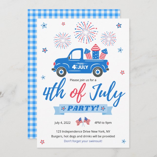 4th of July Fireworks Party Invitation (Front/Back)