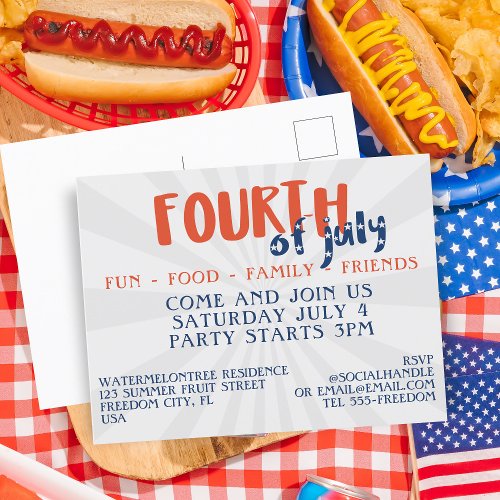 4th of July Fireworks Party Invitation Postcard