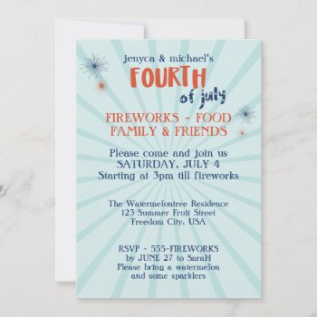 4th Of July Fireworks Party Red White And Blue  Invitation by watermelontree at Zazzle