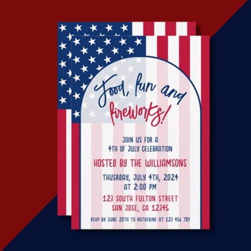 4th of July Fireworks Party Red White and Blue Invitation