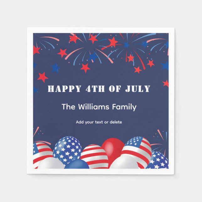 4th of July Fireworks Personalized Party  Napkins (Front)