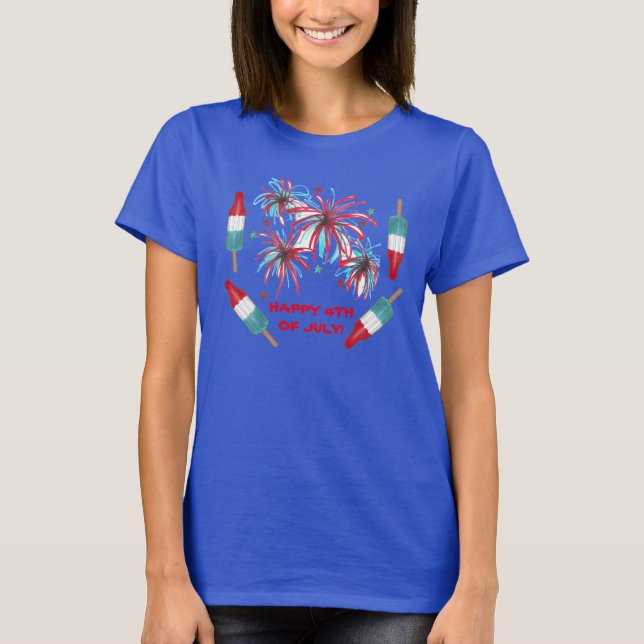 4th of July Fireworks Popsicles Red White Blue USA T-Shirt (Front)