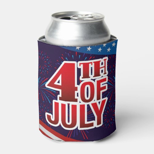 4th of July Fireworks Red White Blue Can Cooler