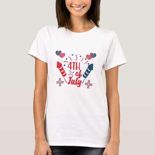 4th of July Fireworks Red White Blue Patriotic T-Shirt (Front)