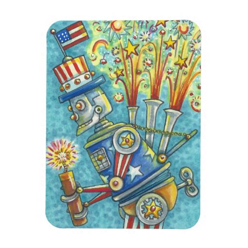 4TH OF JULY FIREWORKS ROBOT AMERICANA MAGNET