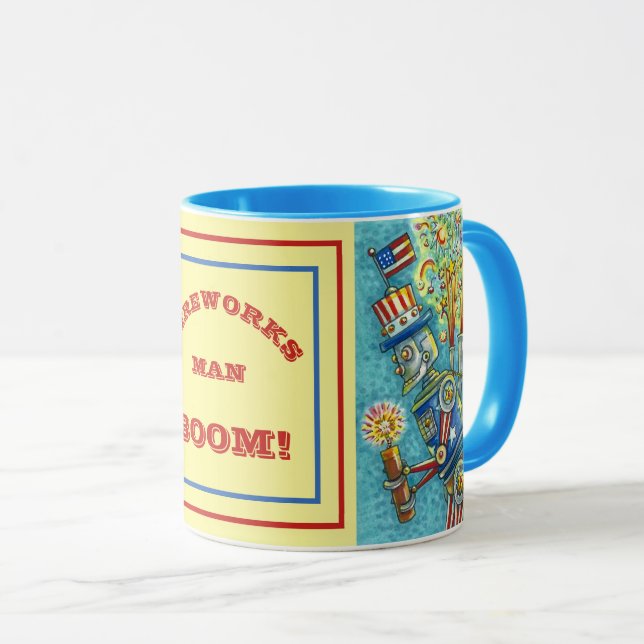 4TH OF JULY FIREWORKS ROBOT, FIRECRACKER STEAMPUNK MUG (Front Right)