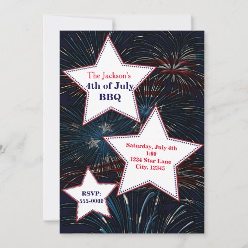 4th of July FIREWORKS  STARS Party Invitation